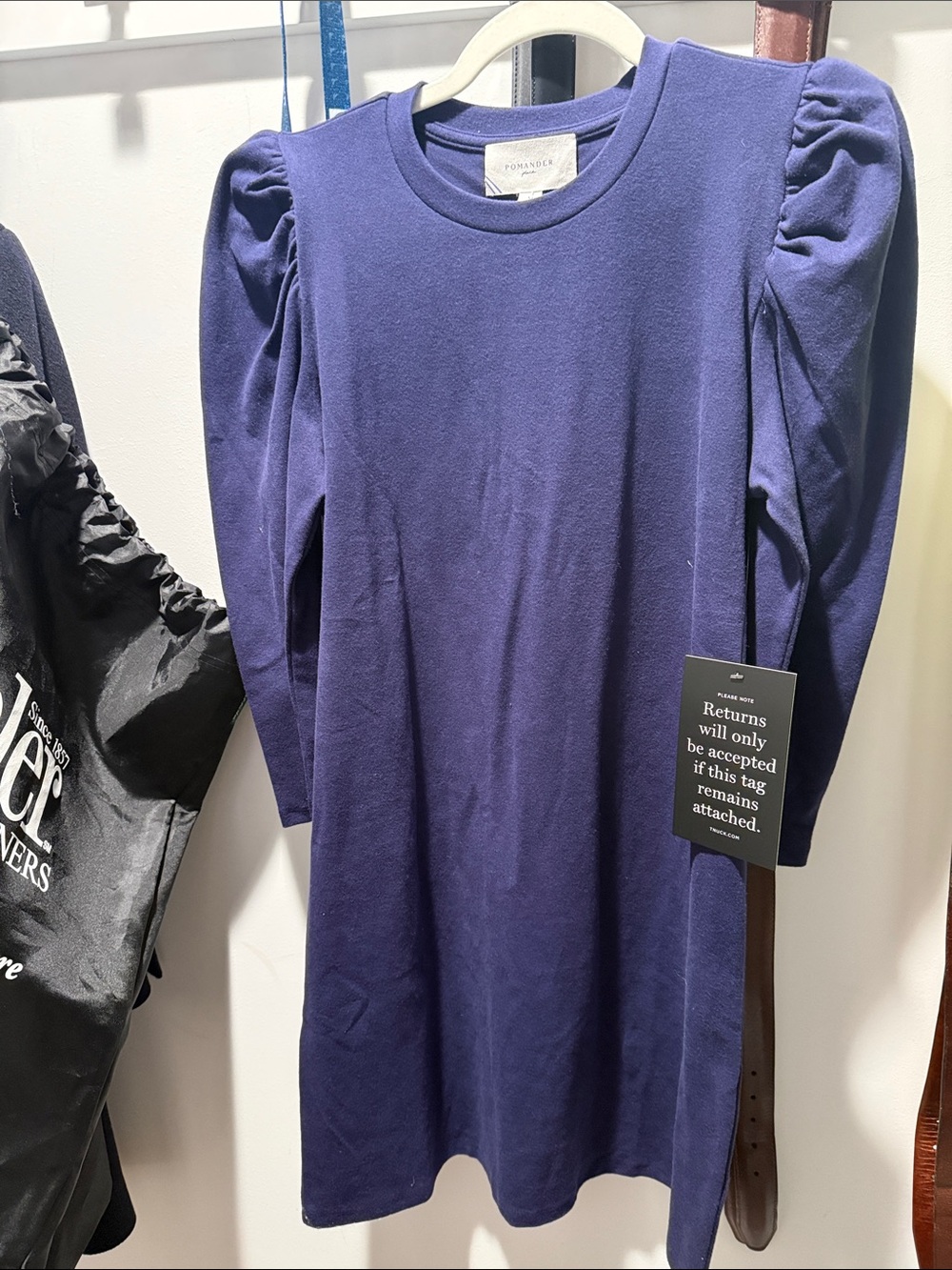 Pomander Puff Sleeve Knit Dress in navy